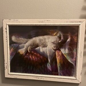 Cat Laying on a Quilt, Oil Painting, Vintage Nancy Noel Art Print -